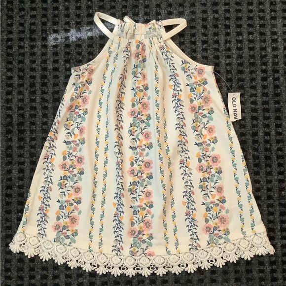 Old Navy ivory lace trim floral halter dress 18-24 months - Picture 1 of 3